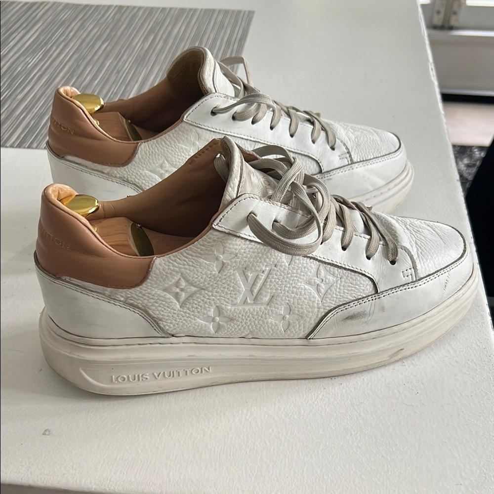 Louis Vuitton Beverly Hills White and Tan Sneakers heavy use size 42